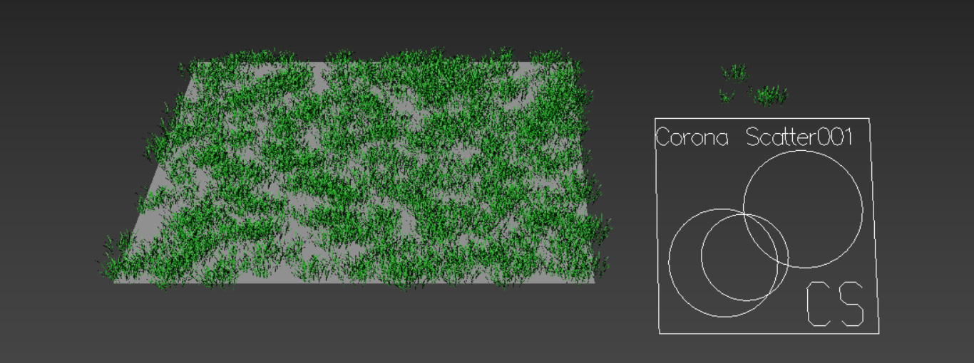 Случайное размещение объектов с помощью Corona Scatter 3ds Max. Создание травы