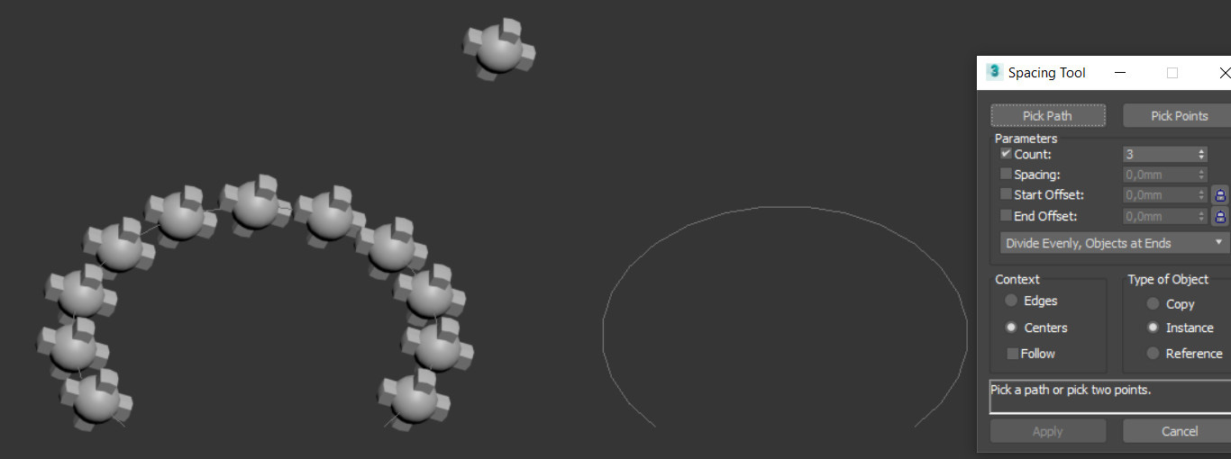 Создание объектов вдоль линии. Spacing Tool в 3ds Max
