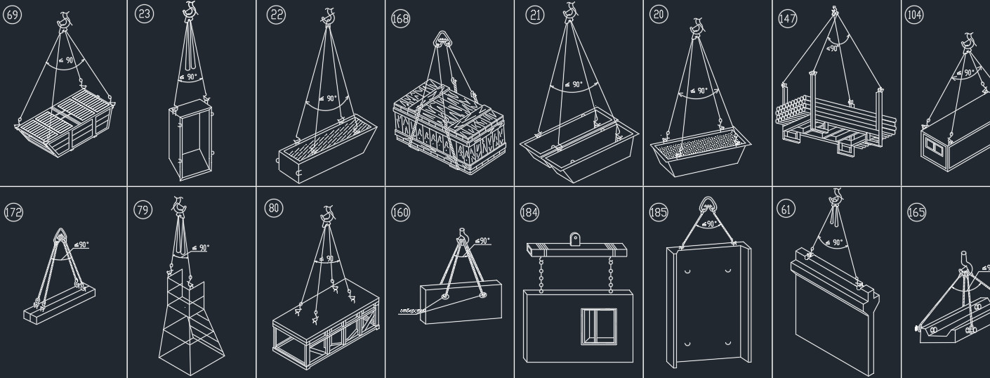 Блоки AutoCAD «Схемы строповки» + доп. материал (ТТК, пособие)